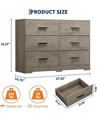 Gaomon 6-Drawer Dresser – Modern Wooden Chest with Metal Handles, Perfect Organizer for Bedroom, Closet, or Living Room.