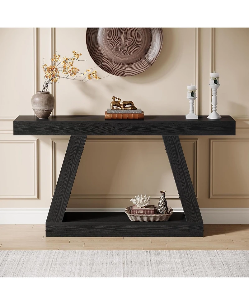 Tribesigns Farmhouse Console Table, 55-Inch Rustic Sofa Table with Storage, Black
