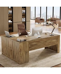 Tribesigns 70.8" Executive Desk with File Cabinet, L-Shaped Office Desk with Storage Shelves