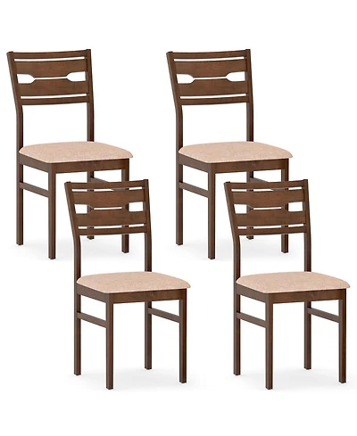 Gymax Dining Chair Set of 4 w/ Rubber Wood Frame Padded Seat Curved Backrest