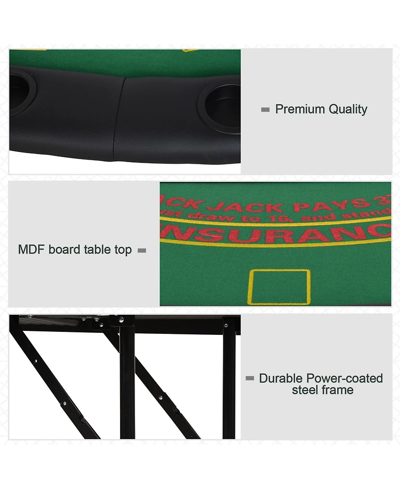 Flynama 72Inch Foldable Poker Table with Professional Layout and Cup Holders for 7 Players Casino Style Green Felt Blackjack Table for Home Game Rooms