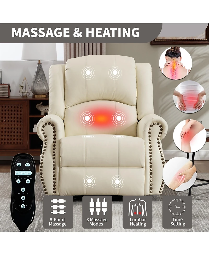 Boyel Living Faux Leather Recliner Chair Rocker Swivel Manual with Heat & Massage