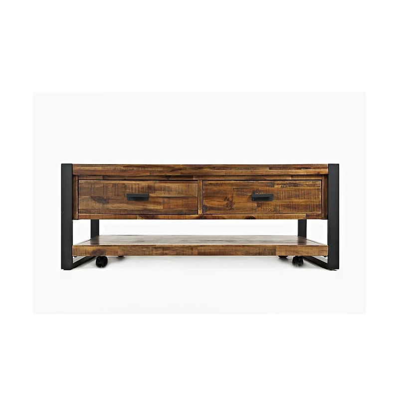 Jofran Loftworks Modern Industrial Distressed Acacia 48" Coffee Table with Drawers