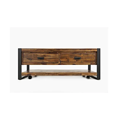 Jofran Loftworks Modern Industrial Distressed Acacia 48" Coffee Table with Drawers