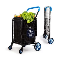 SereneLife Folding Utility Cart with Liner, Heavy-Duty, 360° Swivel Wheels, 70 lb Capacity, Portable for Groceries
