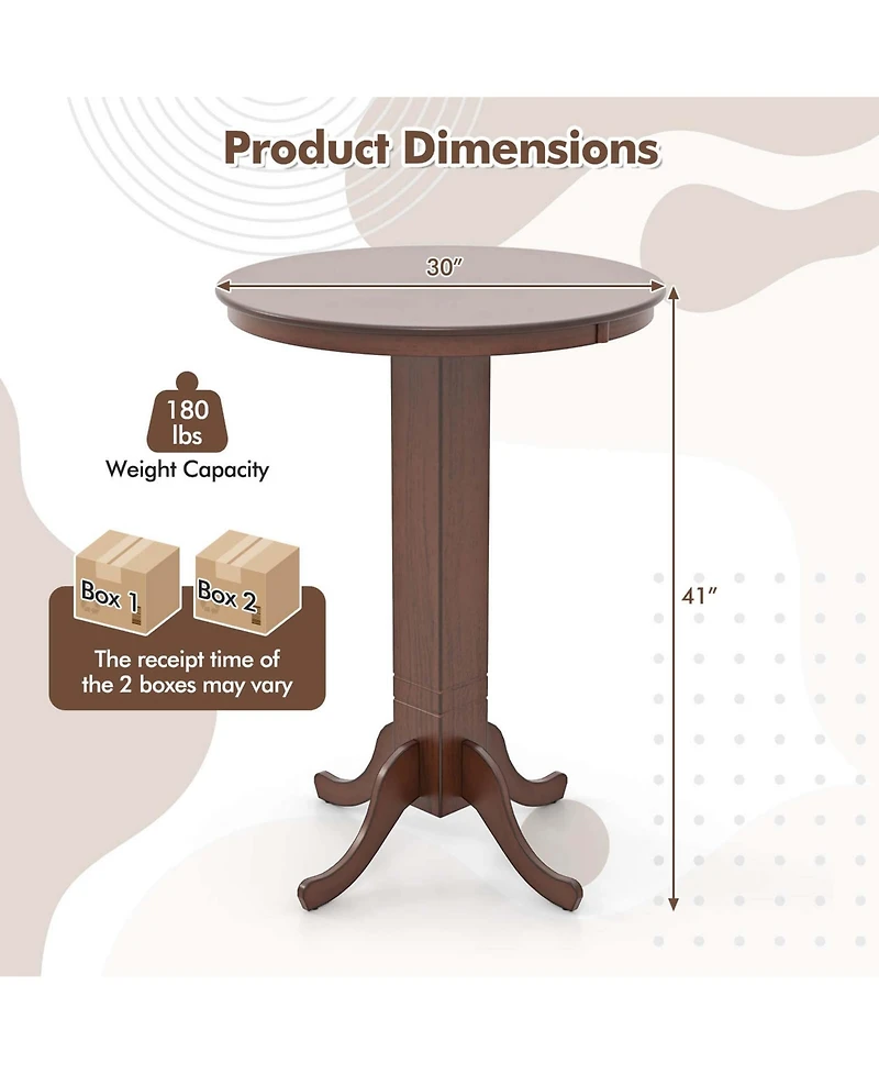 Costway 30 Inch Wood Pub Round Dining Table with Pedestal Base Kitchen Diner Table