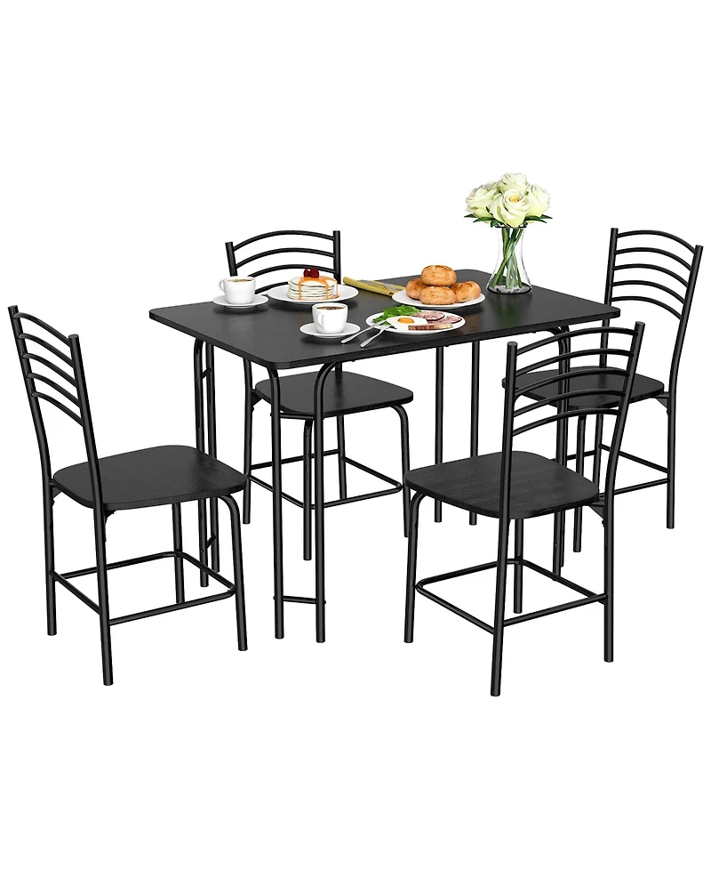 Costway 5 Pcs Modern Dining Table Set 4 Chairs Steel Frame Home Kitchen Furniture