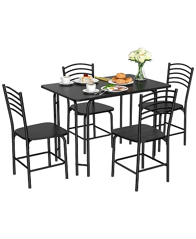 Costway 5 Pcs Modern Dining Table Set 4 Chairs Steel Frame Home Kitchen Furniture