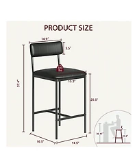 Gaomon Bar Stools Set Of 2, Counter Height Bar Stools With Footrest, Pu Leather Kitchen Barstools, Bar Chairs For Kitchen Island