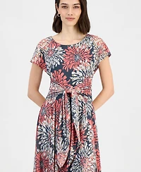 Robbie Bee Women's Short-Sleeve Tie-Front Midi Dress
