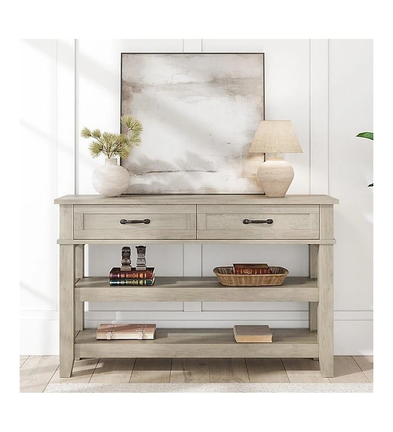 gaomon Entryway Table, Console Table with 2 Storage Drawers, 3-Tier Farmhouse Wooden Sofa Table, Hallway Tables for Entryway Living Room, Grey