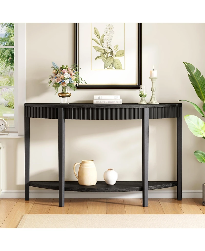 Lovmor Mirod 55'' Elegant Half-Moon Entryway Table with Wood Veneer and Open Shelf – A Refined Accent Piece for Hallways or Foyers