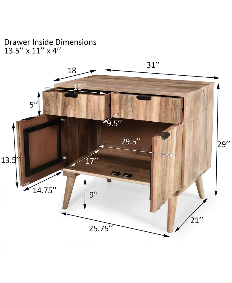 Lovmor Natural Mango Wood Furniture with Smart Storage Drawers Dual Cabinets and Safety Restraint System