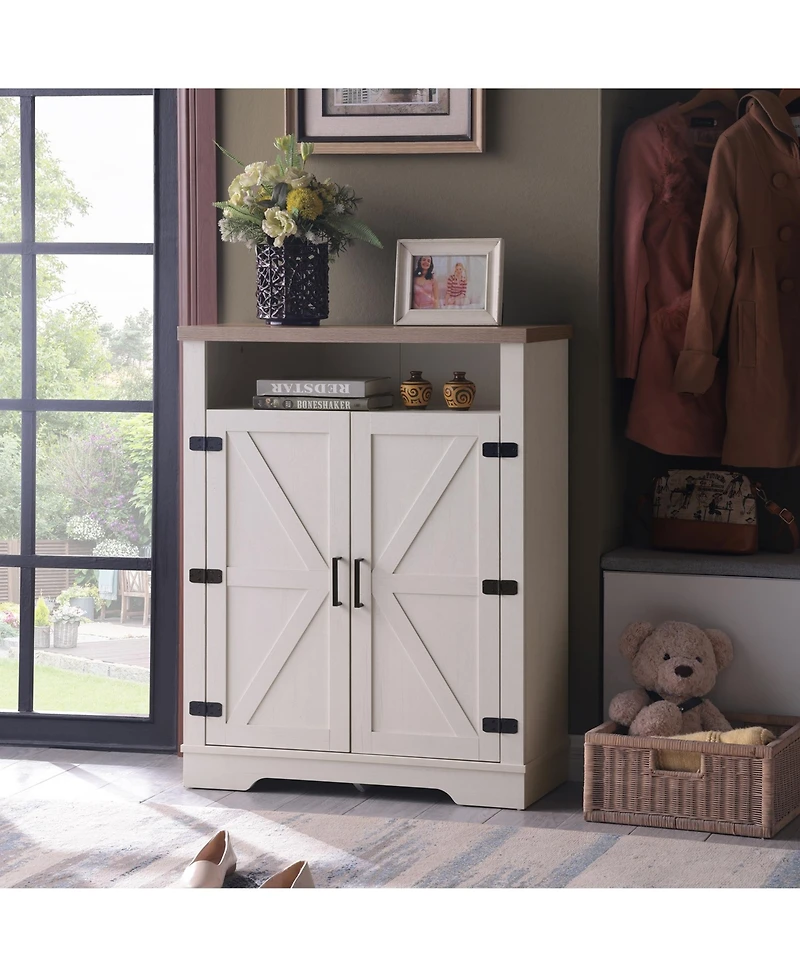 Lovmor Farmhouse Shoe Cabinet Adjustable 4 Tier Rustic Storage Bench Entryway Hallway