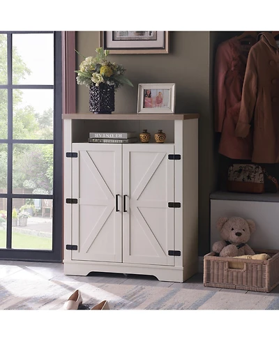 Lovmor Farmhouse Shoe Cabinet Adjustable 4 Tier Rustic Storage Bench Entryway Hallway