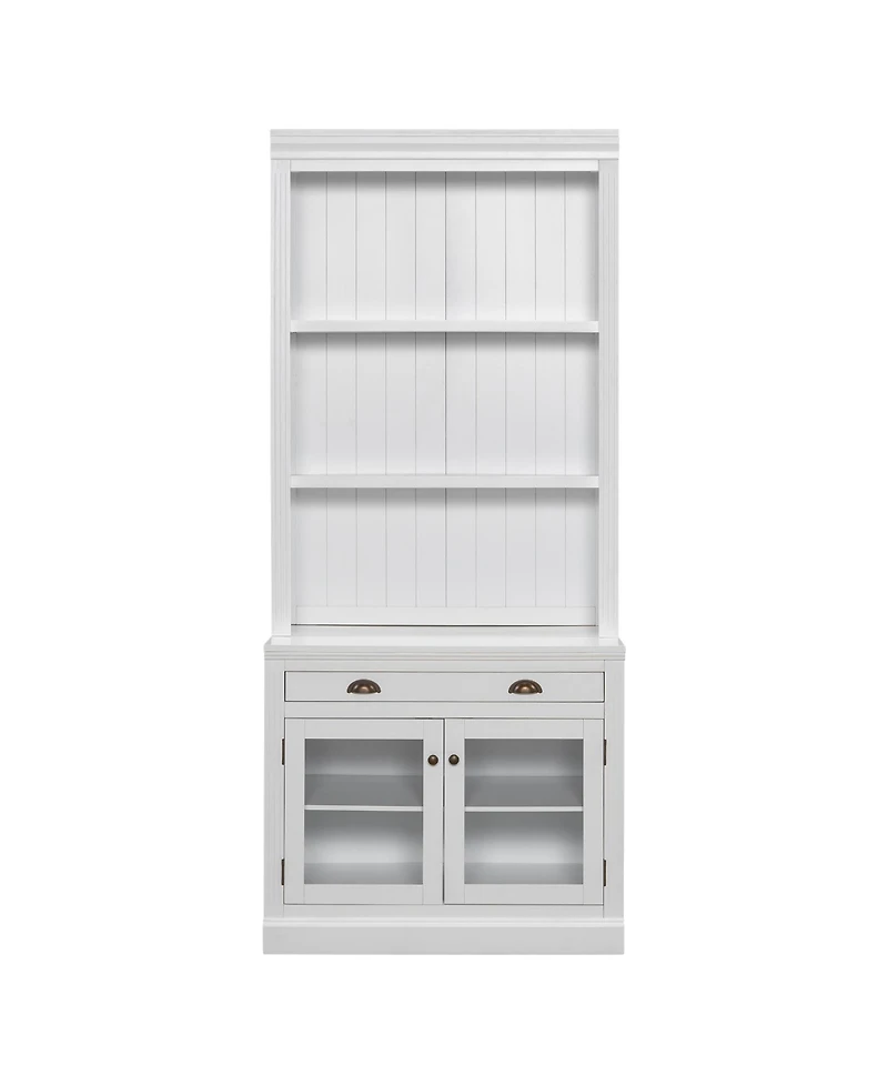 Lovmor Elegant Glass Door Bookcase with Shelves and Drawer