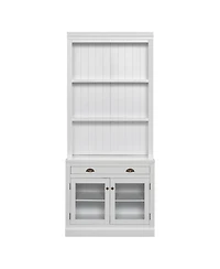 Lovmor Elegant Glass Door Bookcase with Shelves and Drawer