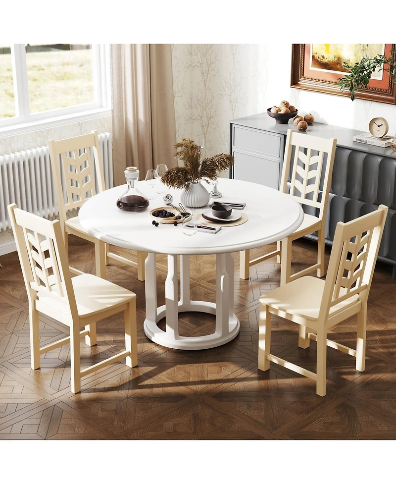 Costway Dining Chair with Rubber Wood Frame & Leaf-shape High Back for Kitchen