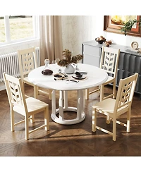 Costway Dining Chair with Rubber Wood Frame & Leaf-shape High Back for Kitchen