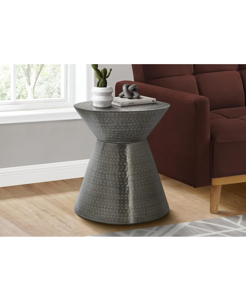 Lovmor Accent Table, Drum, Side, End, Nightstand, Lamp, Living Room, Bedroom, Grey Metal, Contemporary, Modern