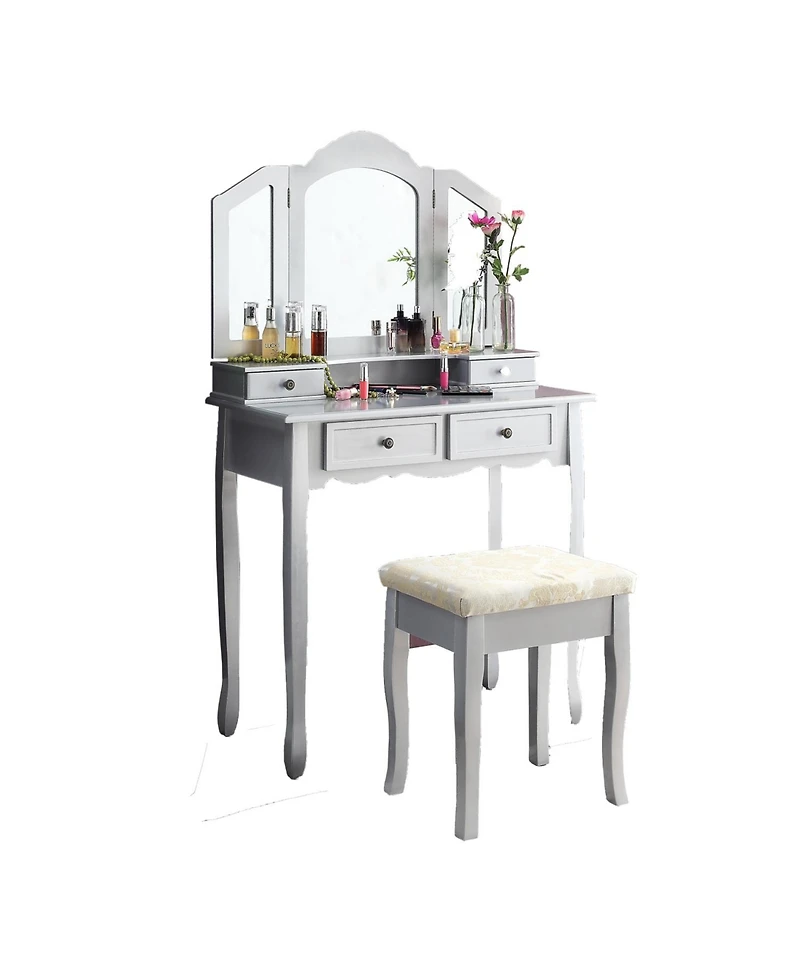 Streamdale Furniture Sanlo Wooden Vanity Make Up Table and Stool Set