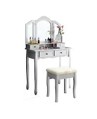 Streamdale Furniture Sanlo Wooden Vanity Make Up Table and Stool Set