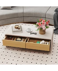Gymax Home Coffee Table w/ 2 Drawers & 2 Storage Shelf Rectangle Table Cocktail Table