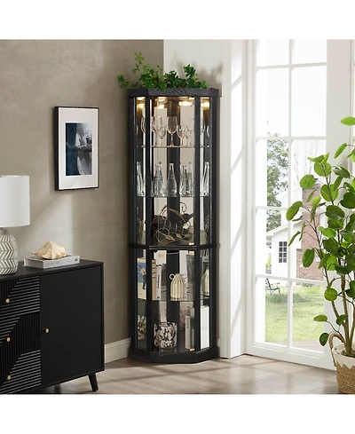 Timeless Curved Glass Display Cabinet Led Lit Adjustable Shelves 150lb Capacity