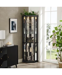 Timeless Curved Glass Display Cabinet Led Lit Adjustable Shelves 150lb Capacity