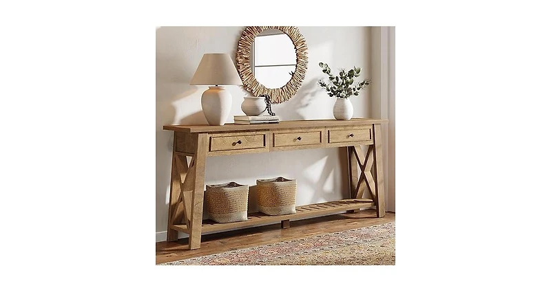 Tribesigns Console Table with 3 Storage Drawers, 70.87 Inches Extra Long Sofa Table Behind Couch with Bottom Shelf