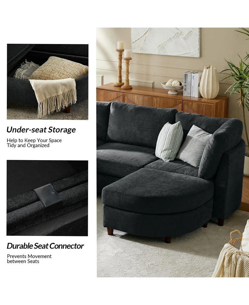 Hulala Home Dayman 6-Piece Modern Storage Convertible Sectional Sofa with End Table