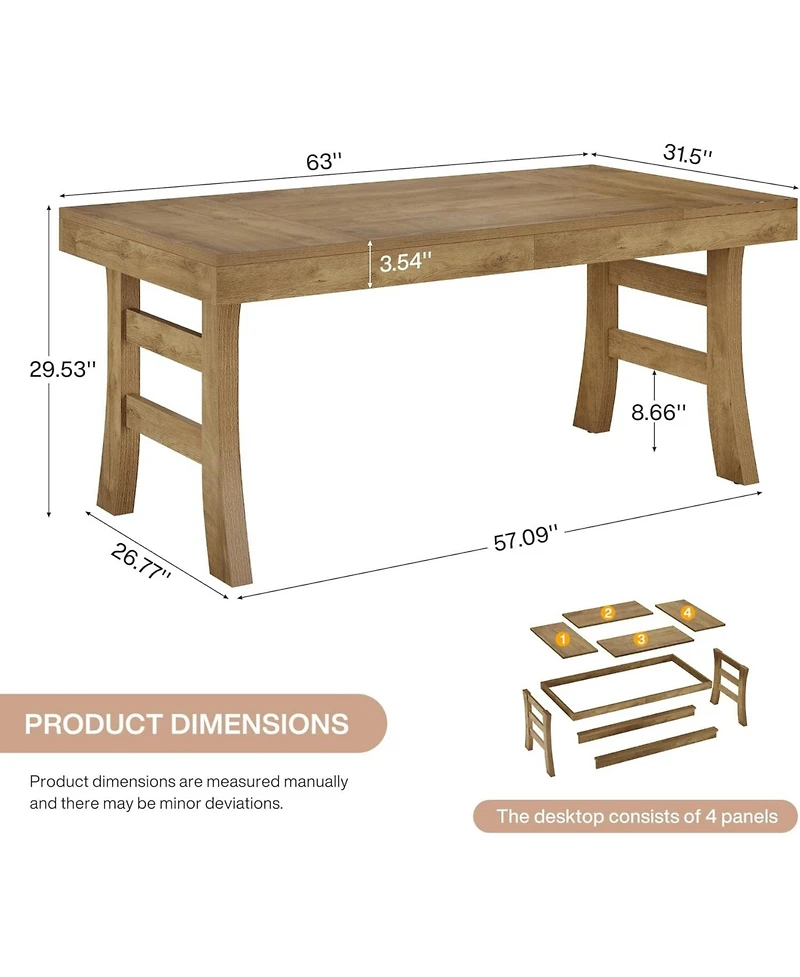Tribesigns 63-Inch Dining Table for 4-6 People, Farmhouse Rectangular Large Kitchen Dinner Eating Table, Light Brown