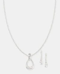 Anne Klein Crystal Open Pendant Necklace & Drop Earrings Set