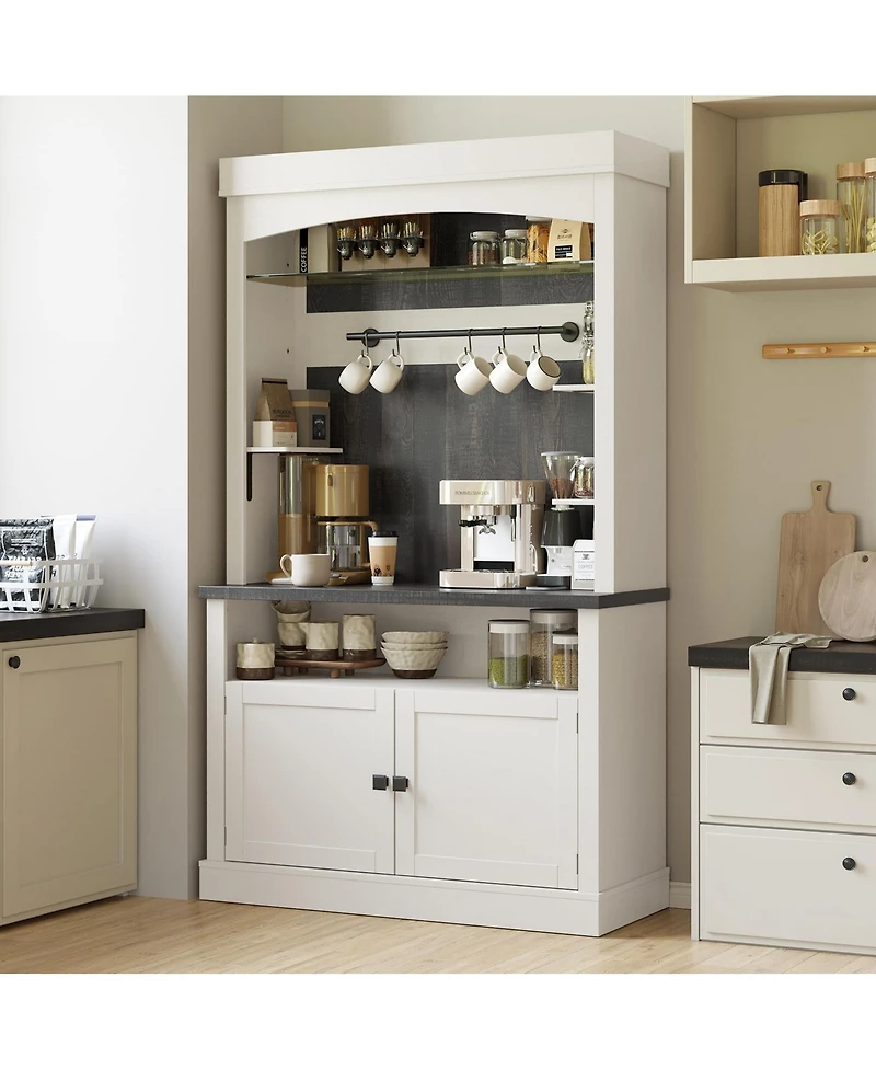 Gaomon Farmhouse Coffee Bar Cabinet with Led Lights 72" Tall Coffee Hutch Cabinet Large Buffet Cabinet Kitchen Sideboard