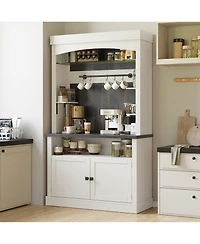 Gaomon Farmhouse Coffee Bar Cabinet with Led Lights 72" Tall Coffee Hutch Cabinet Large Buffet Cabinet Kitchen Sideboard