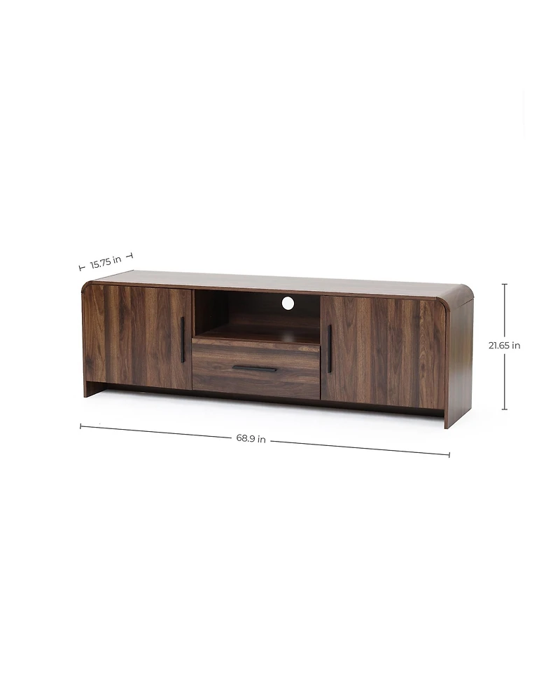 LuxenHome Mid-Century Walnut Finish 2-Door 1-Drawer Tv Console, Engineered Wood Entertainment Stand with Storage