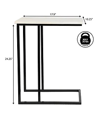 Jonathan Y Caius 24.25" Designer Industrial Metal C-Shaped End Table and Side Couch with White Marble Top
