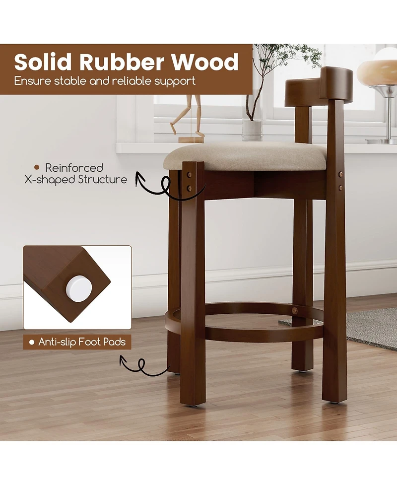 Gymax 24'' Counter Height Bar Stools Set of 2 w/Backrests & Footrests for Kitchen