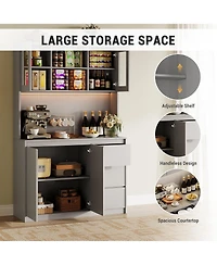 gaomon 71" Pantry Cabinet with Charging Station,Tall Kitchen Pantry Storage Cabinet with Led Lights