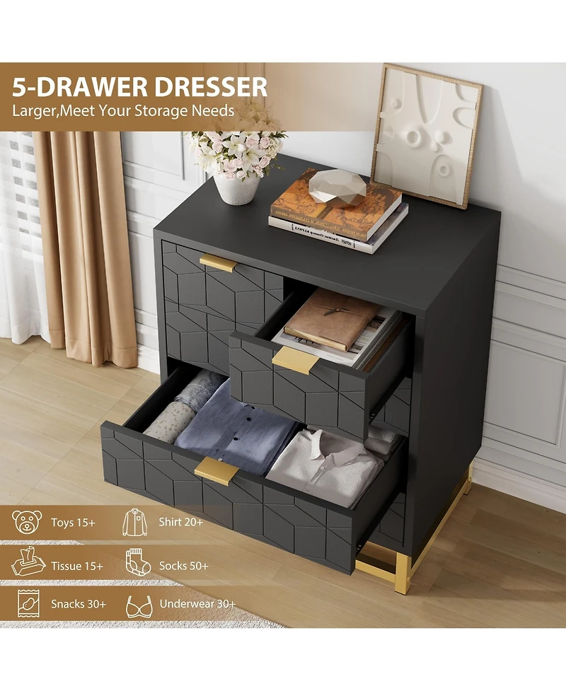 Gaomon 5 Drawer Dresser for Bedroom, Chest of Drawers with Metal Base, Modern Cabinet Organizer