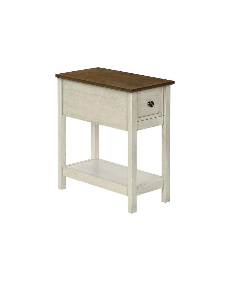 Lovmor Accent Table, End, Side Table, 2 Tier, Narrow, Bedroom, Lamp, Storage Drawer, Antique White Veneer, Brown Veneer, Transitional