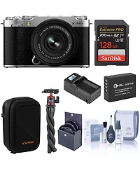 Fujifilm X-M5 Mirrorless Camera with Xc 15-45mm f/3.5-5.6 Ois Pz Lens, Silver, Bundle with 128GB Memory Card, Extra Battery, Tripod with Ball Head,