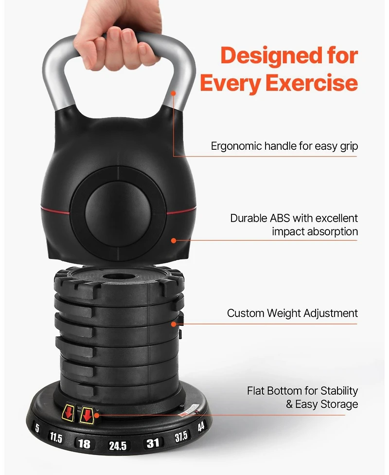 Sugfit Adjustable Kettlebell 5–44 Lb 7-Level Weight Training Kettlebell