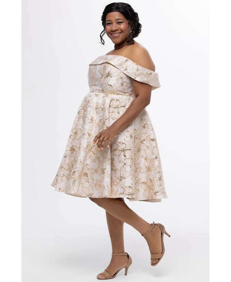 Celebrations by Sydney's Closet Women's Off-The-Shoulder Brocaade Party Dress