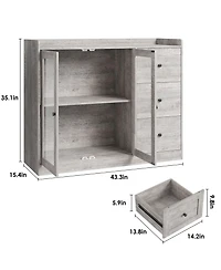 Gaomon Sideboard Buffet Cabinet with Storage, 43" Coffee Bar Glass Doors and 3 Drawers
