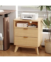 Gaomon 2pcs Wood Nightstand with Usb Charging Station & Outlets