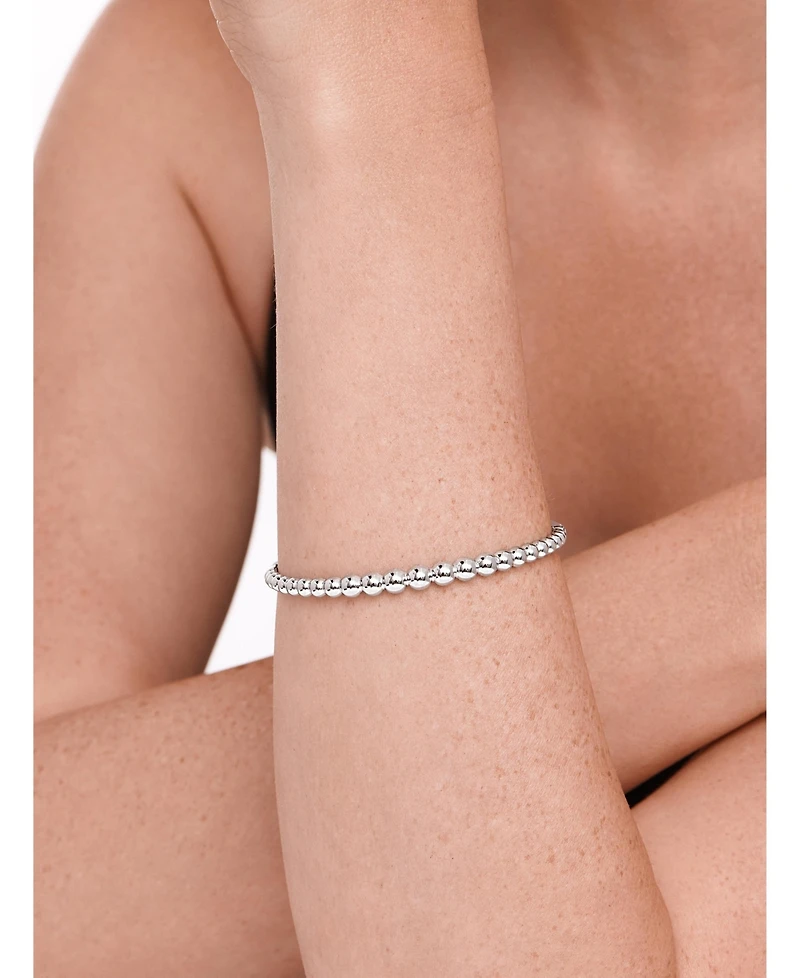 Devata Beaded Ball Bangle Bracelet in Rhodium Plated Sterling , Size