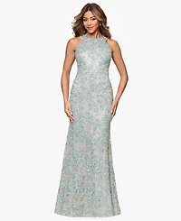 Xscape Petite High-Neck Sleeveless Lace Sheath Gown