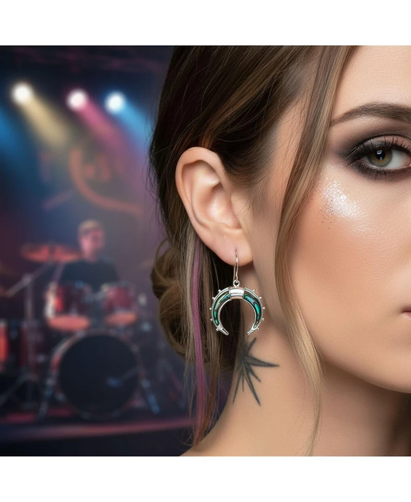 Bling Jewelry Celestial Rainbow Iridescent Half Crescent Moon Dangle Earrings Sterling Silver