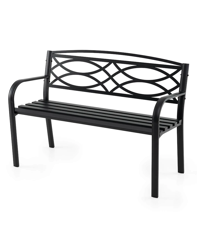 Costway Outdoor Bench 45.5" Patio Garden Bench with Backrest Curved Armrests for Backyard